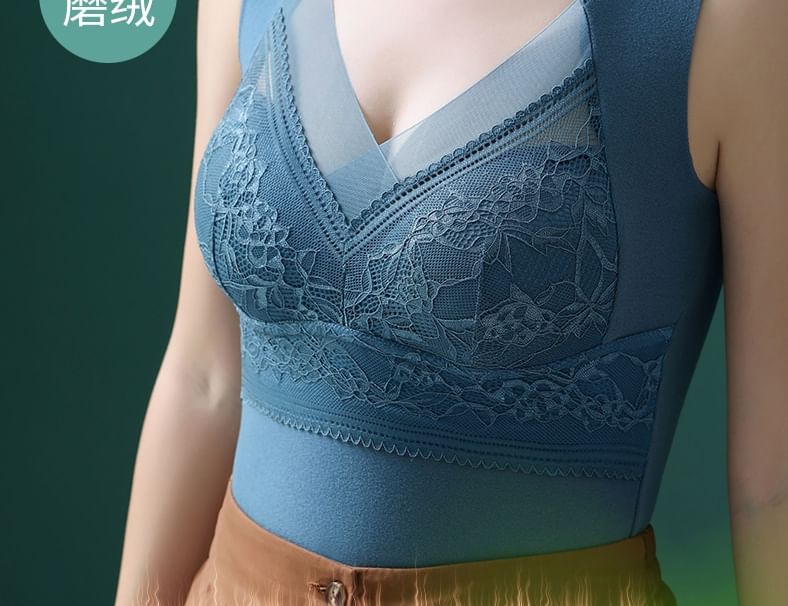 Padded V-Neck Lace Panel Tank