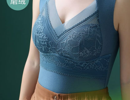 Padded V-Neck Lace Panel Tank