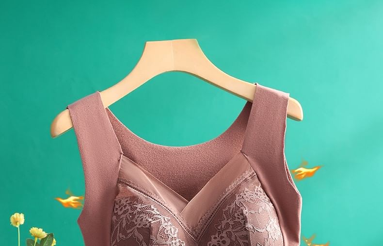 Padded V-Neck Lace Panel Tank