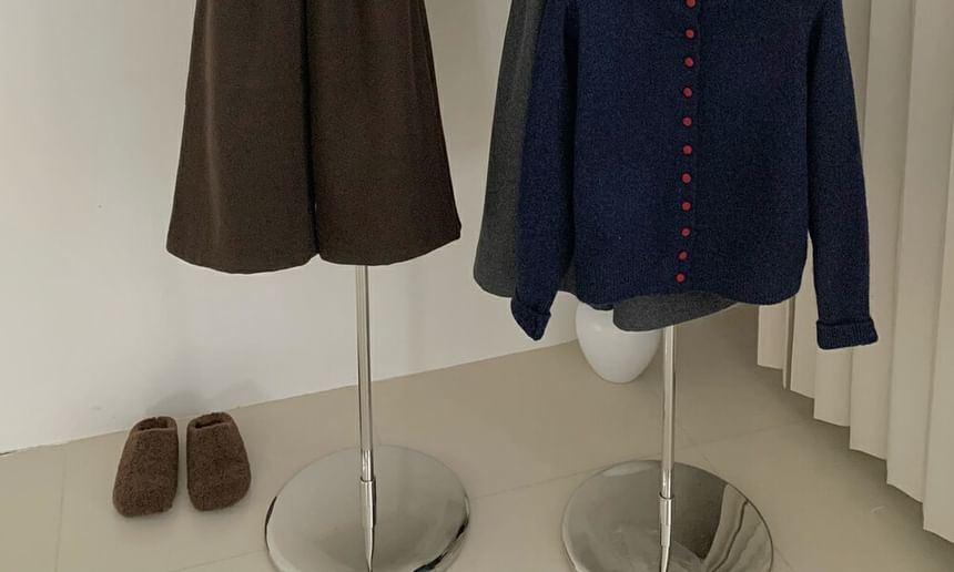 Turtleneck Plain Button-Up Cardigan