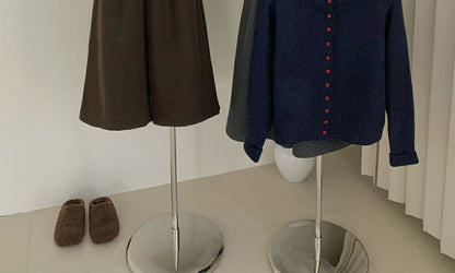 Turtleneck Plain Button-Up Cardigan