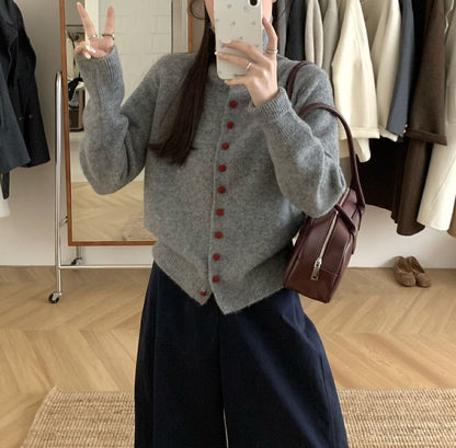 Turtleneck Plain Button-Up Cardigan