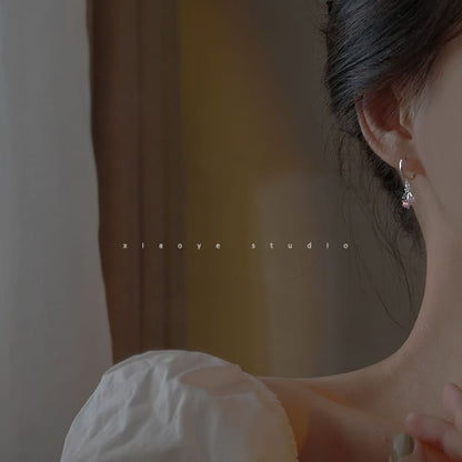 Earring Cherry Silver Sterling 925 Rhinestone Hoop Drop