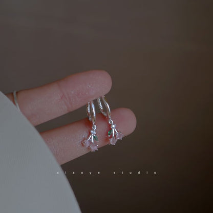 Earring Cherry Silver Sterling 925 Rhinestone Hoop Drop