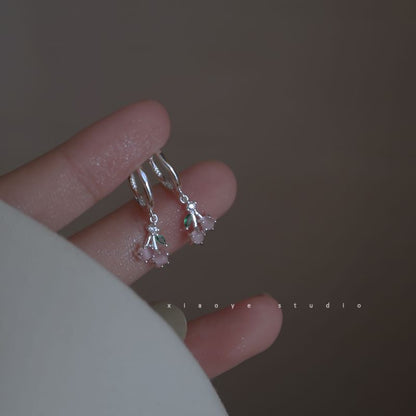 Earring Cherry Silver Sterling 925 Rhinestone Hoop Drop