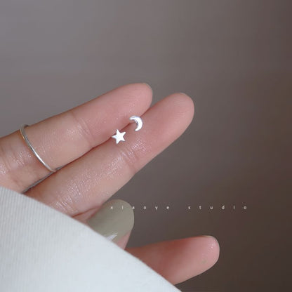 Asymmetrical Star Earring Silver 925 Stud Crescent Sterling