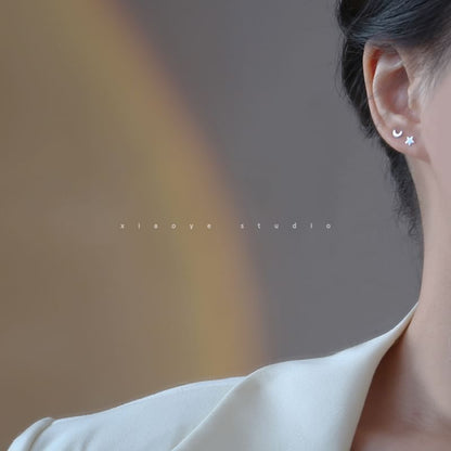 Asymmetrical Star Earring Silver 925 Stud Crescent Sterling