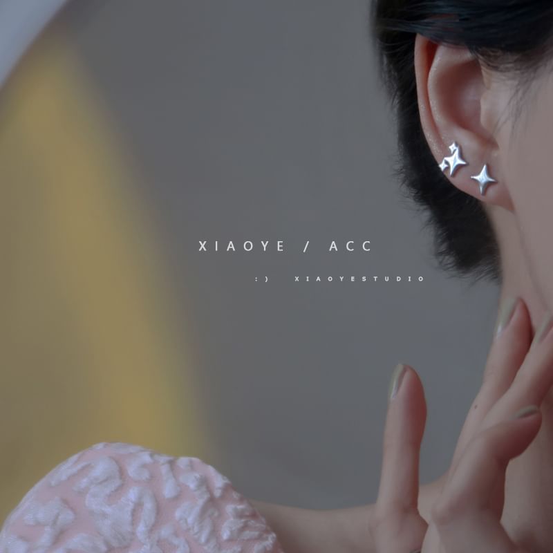 Star Earring Sterling 925 Silver Stud Asymmetrical