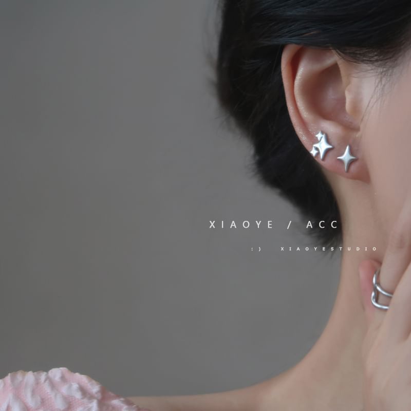 Star Earring Sterling 925 Silver Stud Asymmetrical