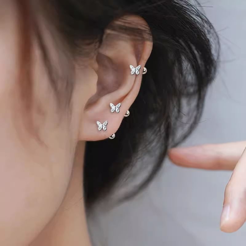 Butterfly Barbell Silver Sterling 925 Earring