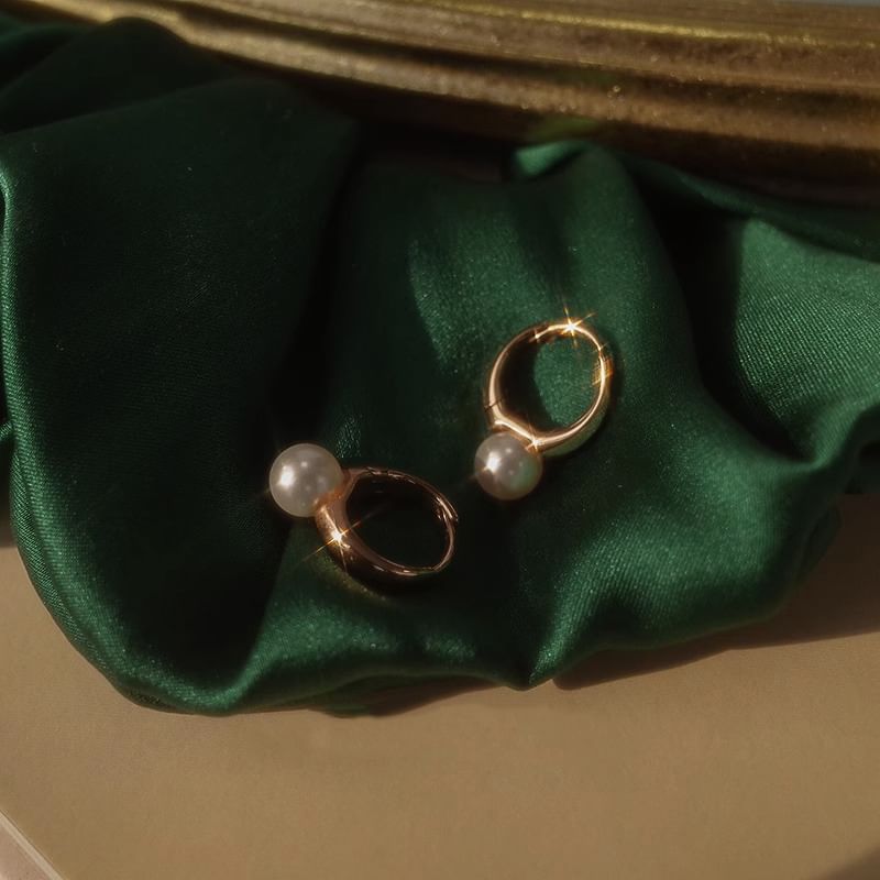 Hoop Faux Silver 925 Sterling Pearl Earring