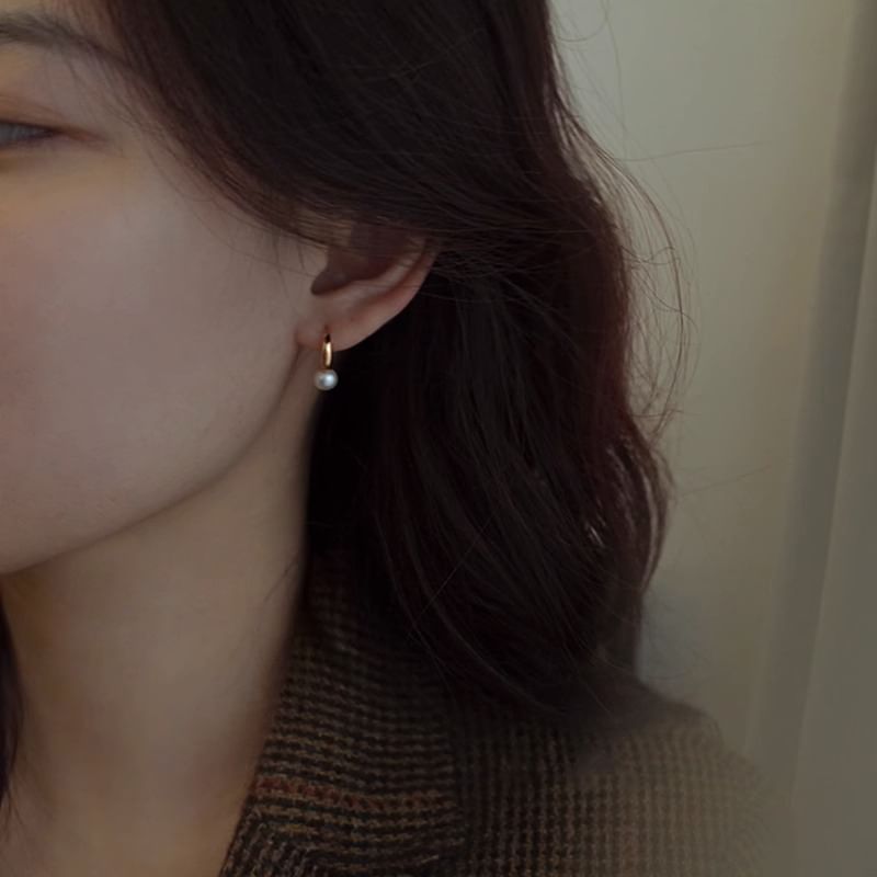 Hoop Faux Silver 925 Sterling Pearl Earring