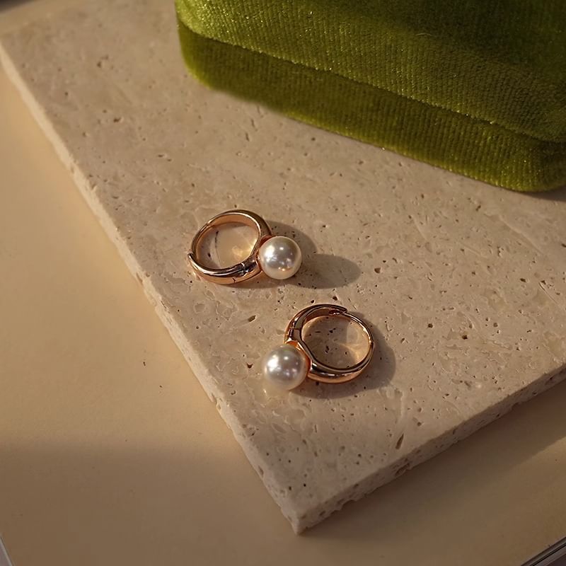 Hoop Faux Silver 925 Sterling Pearl Earring