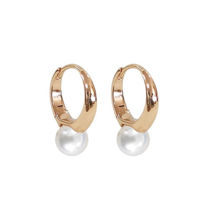Hoop Faux Silver 925 Sterling Pearl Earring