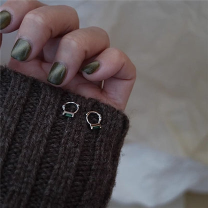 Silver Huggie Rhinestone Sterling Earring 925