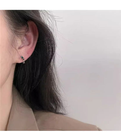 Silver Huggie Rhinestone Sterling Earring 925