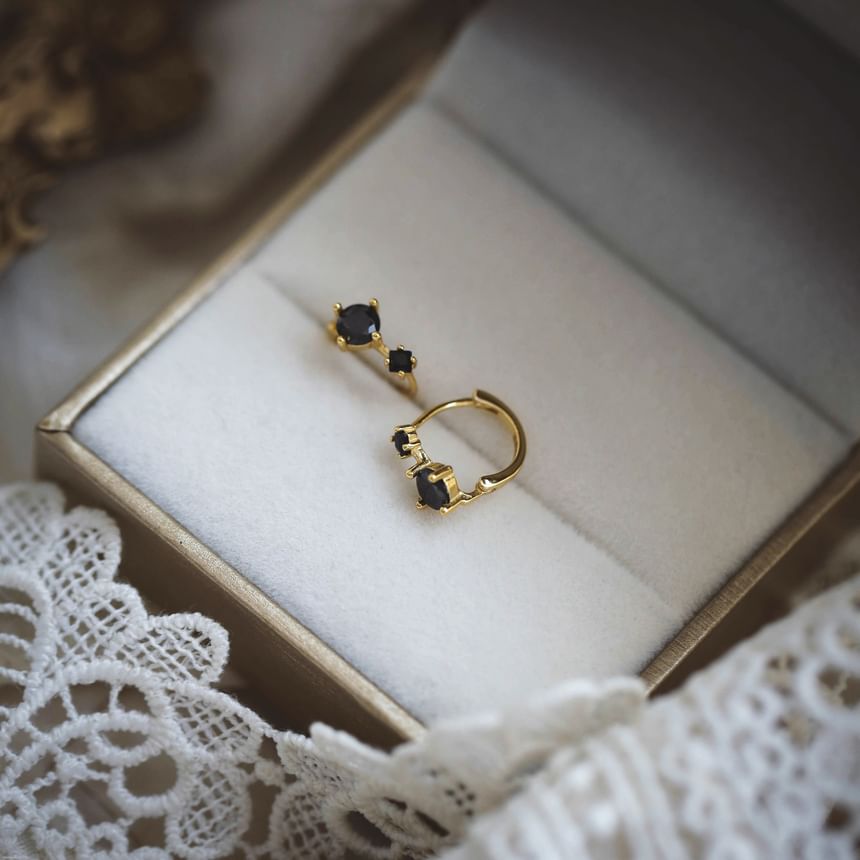 Rhinestone 925 Sterling Earring Huggie Silver