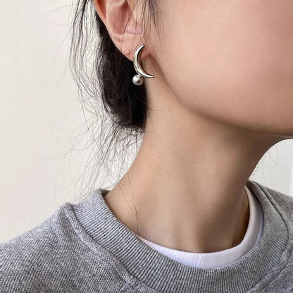 925 Earring Stud Faux Pearl Crescent Silver Sterling