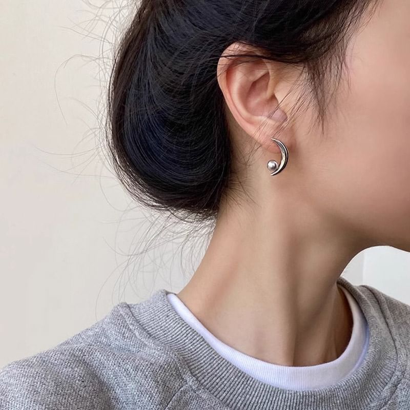 925 Earring Stud Faux Pearl Crescent Silver Sterling