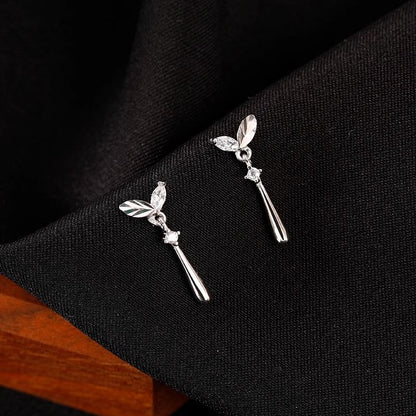 Sterling Rhinestone 925 Silver Drop Leaf Earring