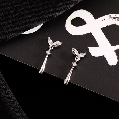 Sterling Rhinestone 925 Silver Drop Leaf Earring