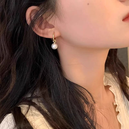 925 Drop Hoop Pearl Faux Silver Earring Sterling