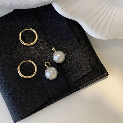 925 Drop Hoop Pearl Faux Silver Earring Sterling