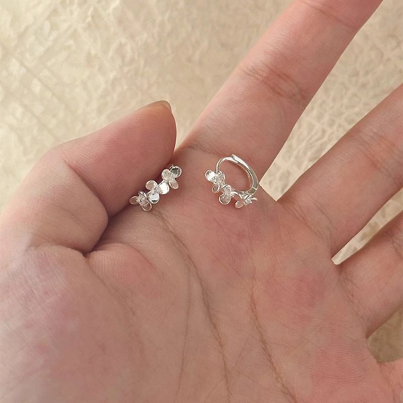 Floral Silver 925 Earring Sterling Huggie