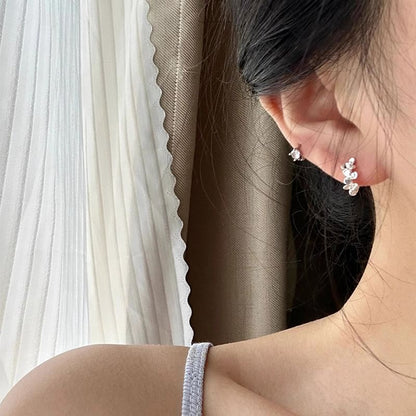 Floral Silver 925 Earring Sterling Huggie