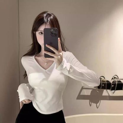 V-Neck Tie Back Lace Panel Long-Sleeve Top