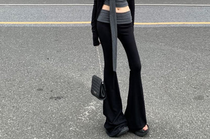 Striped Crop Tube Top / Scarf / Flared Pants / Cardigan Set