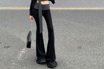 Striped Crop Tube Top / Scarf / Flared Pants / Cardigan Set