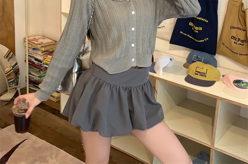 Collared Plain Cropped Cardigan