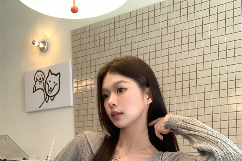 Collared Plain Cropped Cardigan