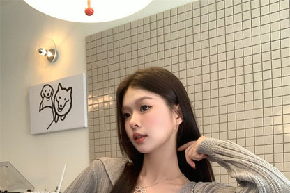Collared Plain Cropped Cardigan