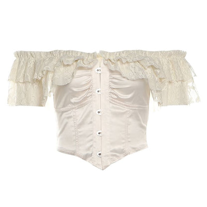 Ruffle Off-Shoulder Bustier with Lace Mermaid Skirt