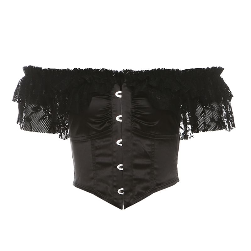 Ruffle Off-Shoulder Bustier with Lace Mermaid Skirt