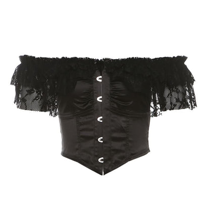 Ruffle Off-Shoulder Bustier with Lace Mermaid Skirt