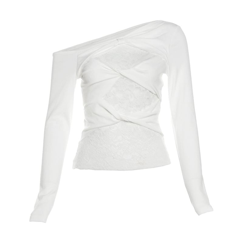 Off-Shoulder Lace Insert Long-Sleeve Tee