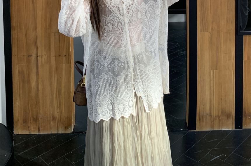 Asymmetrical Fringe Henley Sweater and Crinkle Maxi Skirt Set