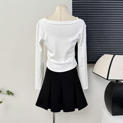 Mock Two-Piece Lace Insert Cropped Tee