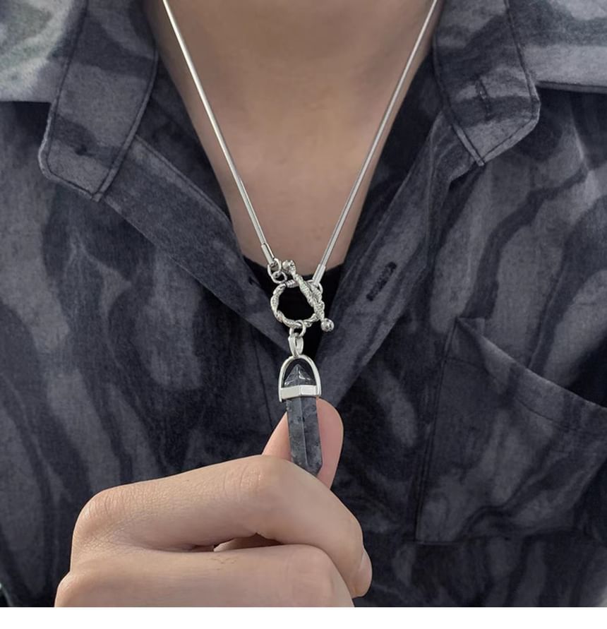 Faux Gemstone Pendant Necklace - Alloy