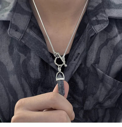 Faux Gemstone Pendant Necklace - Alloy