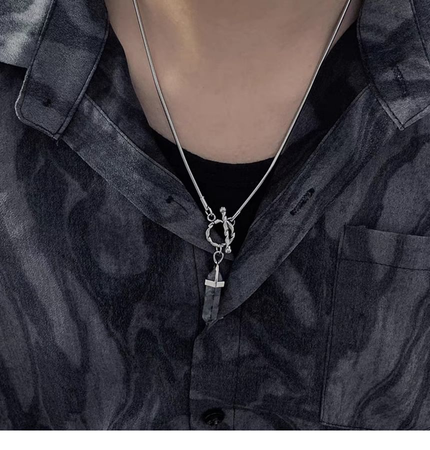 Faux Gemstone Pendant Necklace - Alloy