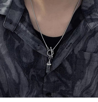 Faux Gemstone Pendant Necklace - Alloy