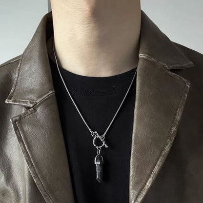 Faux Gemstone Pendant Necklace - Alloy