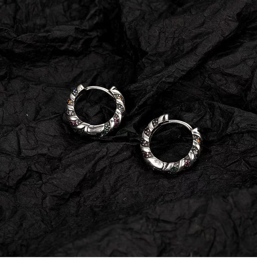 Twisted Crystal Hoop Earrings - Rhinestone Alloy