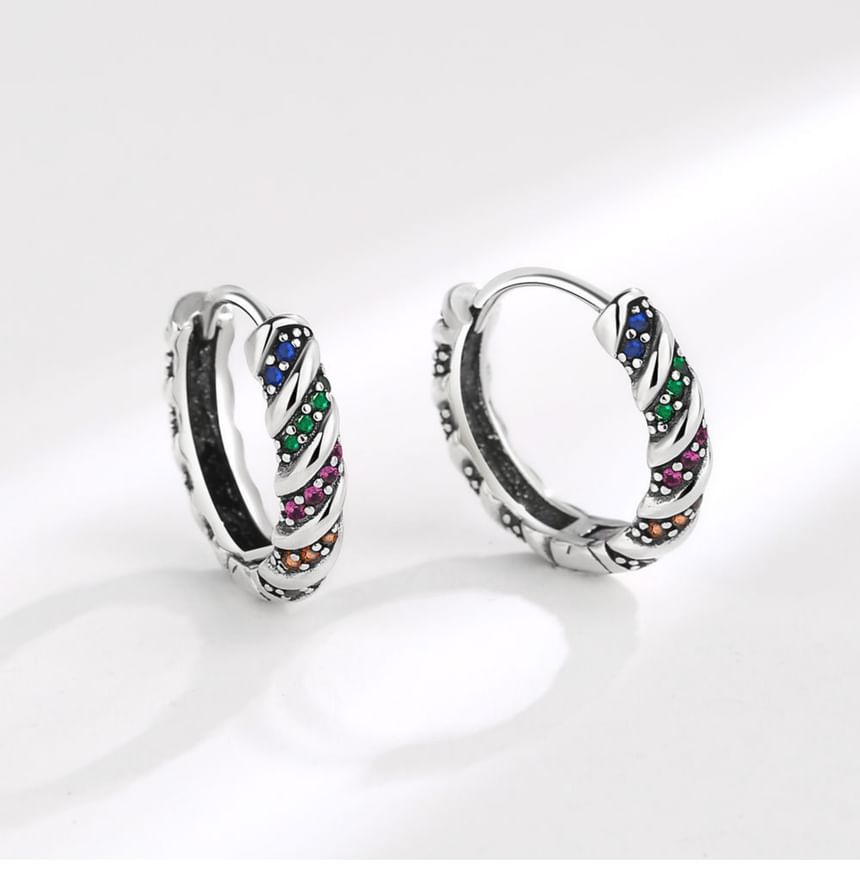 Twisted Crystal Hoop Earrings - Rhinestone Alloy