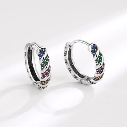 Twisted Crystal Hoop Earrings - Rhinestone Alloy