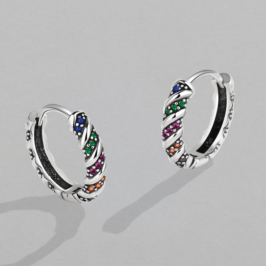 Twisted Crystal Hoop Earrings - Rhinestone Alloy